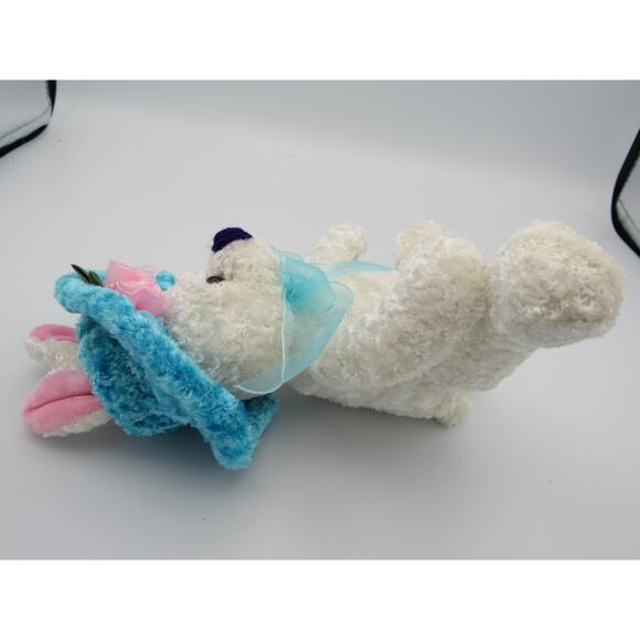 NEW w/ Tags Chenille Bunny Plush Peachtree Playthings Easter White Blue Hat - Picture 5 of 12